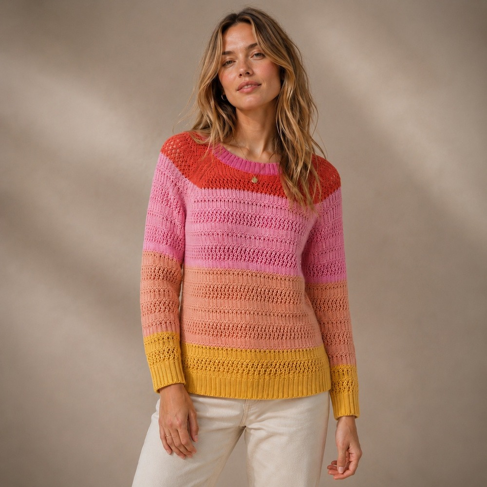 Talbots Crochet Knit Sunset Colorblock Sweater Sz M NWT